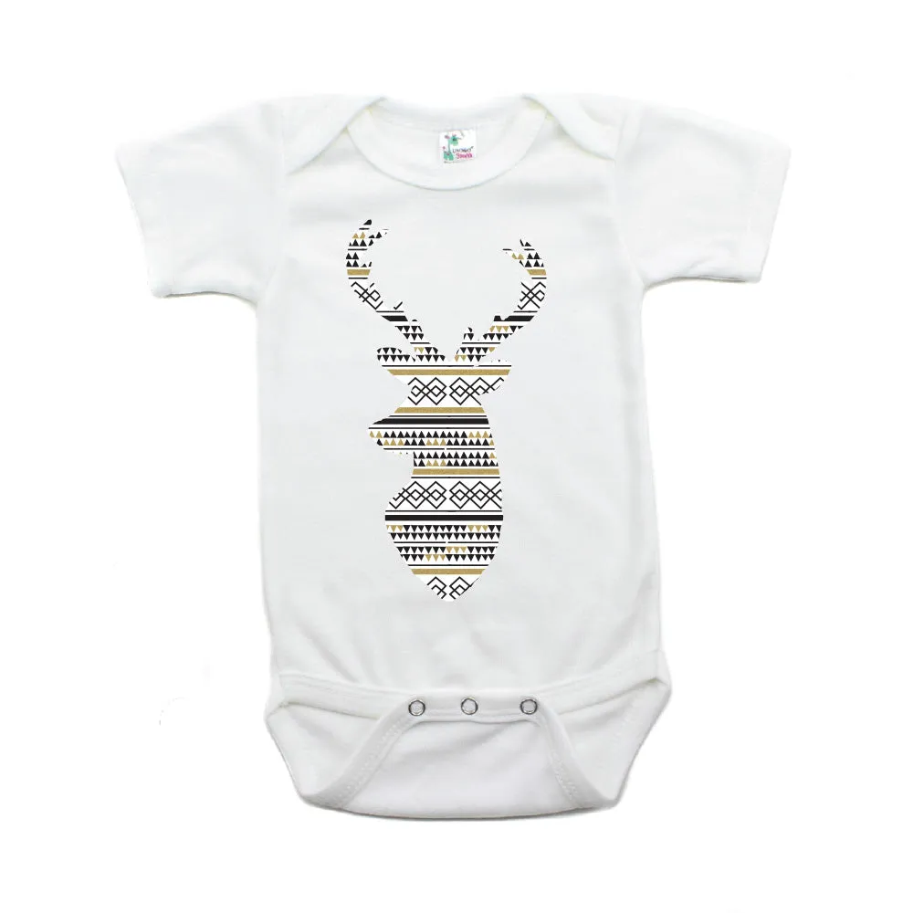 Christmas Aztec Pattern Deer Short Sleeve 100% Cotton Bodysuit