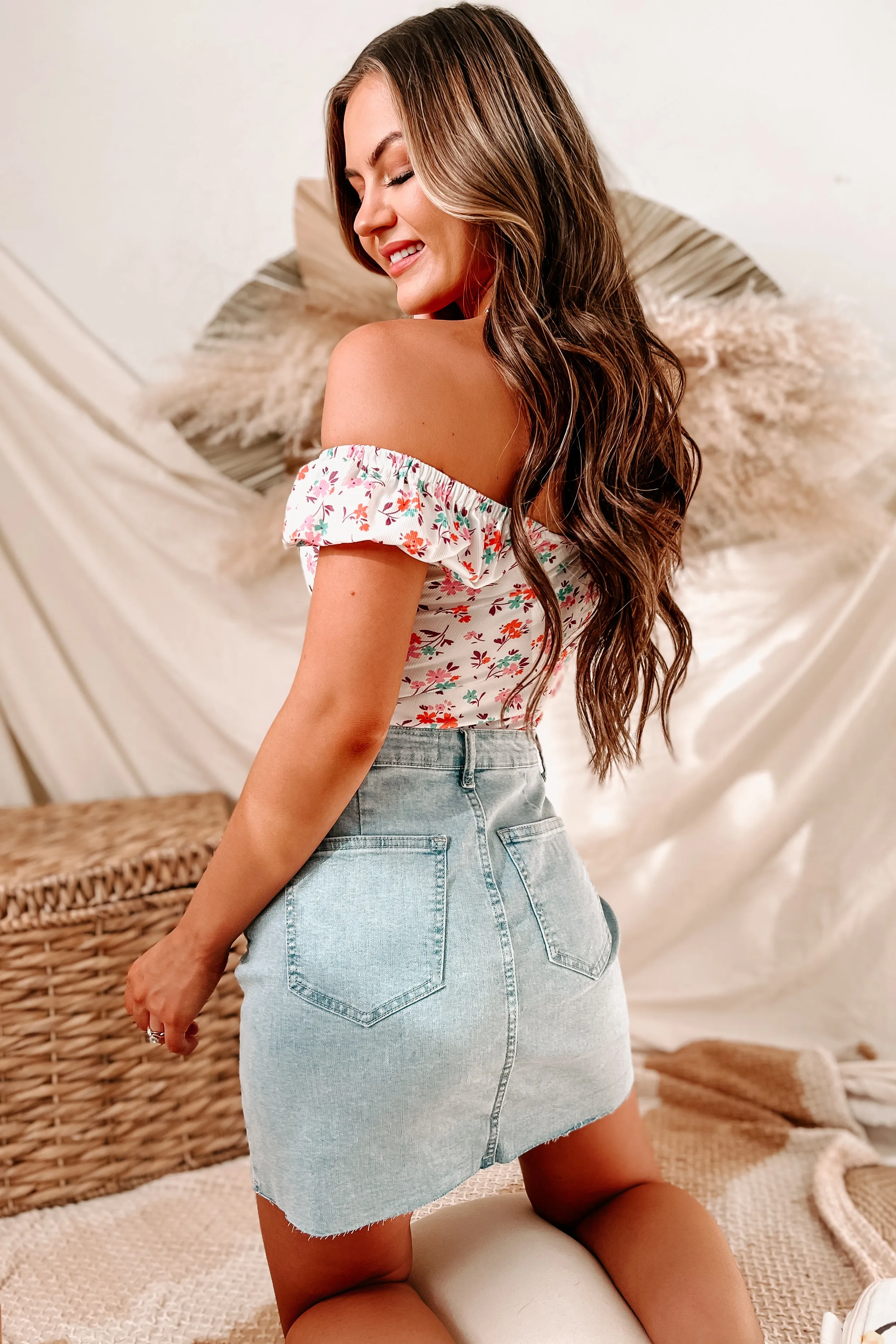 Colorful Dream Floral Short Sleeve Bodysuit (Ivory)