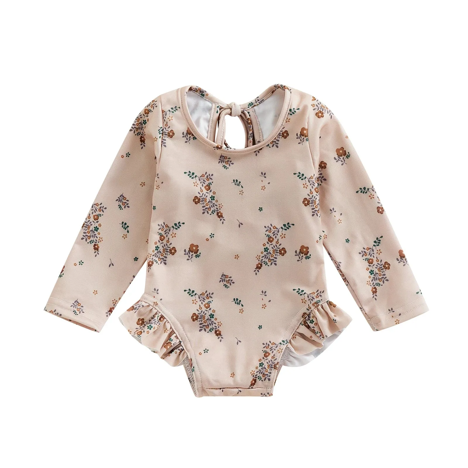 Floral Ruffle Backless Swim Bodysuit