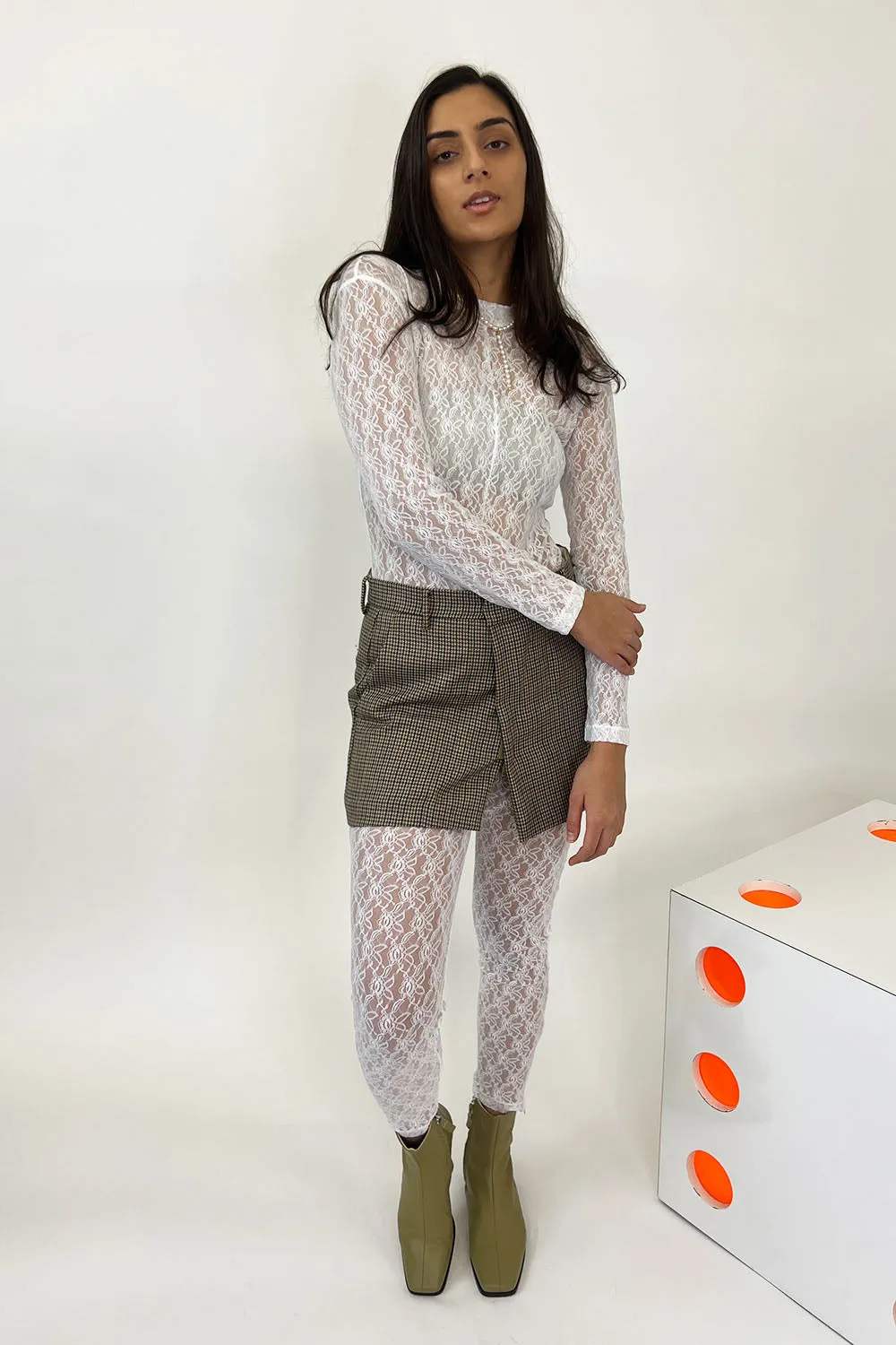 No. 21 - Houndstooth Mini Skirt: Khaki