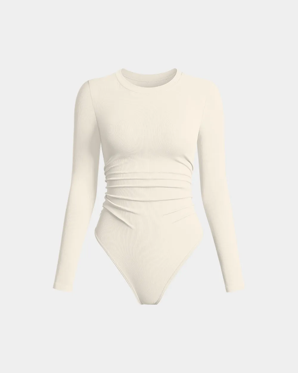 Ruched Crew Neck Long Sleeve Stretch Bodysuits