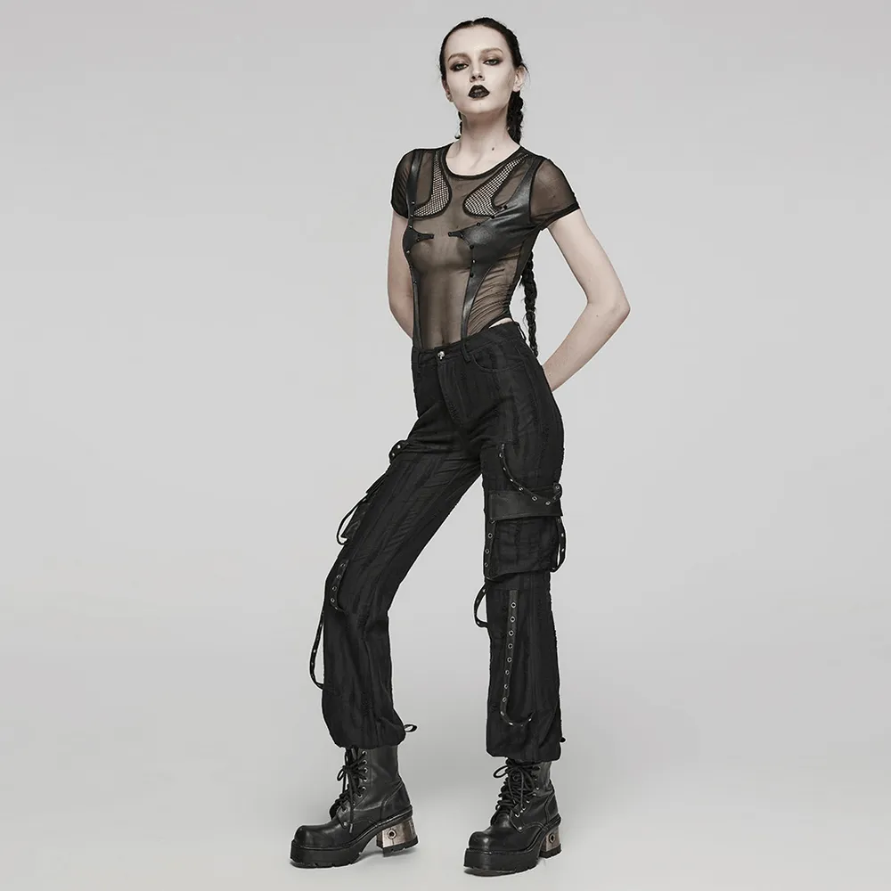 Stylish Sexy Black Sheer Mesh Bodysuit with Inserts